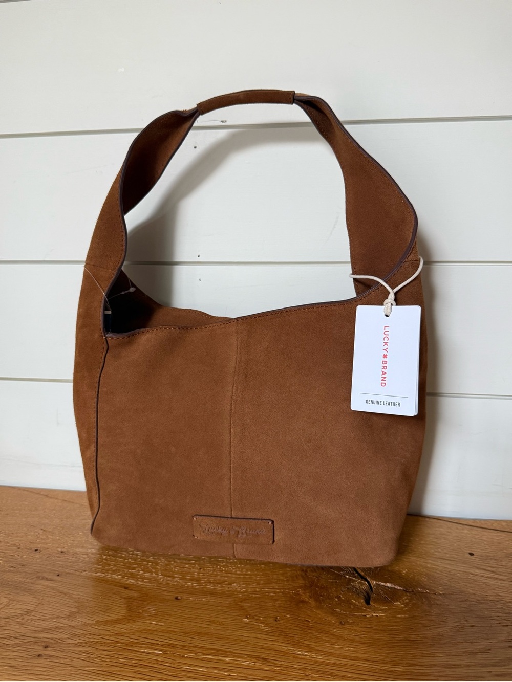 NWT Lucky Brand Genuine Suede Leather Shoulder Bag Cognac Brown Boho
